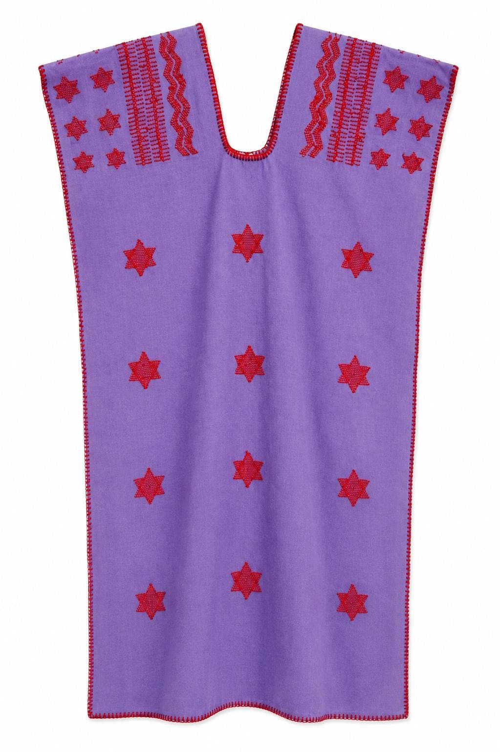 Huipil lila bordado con estrellas