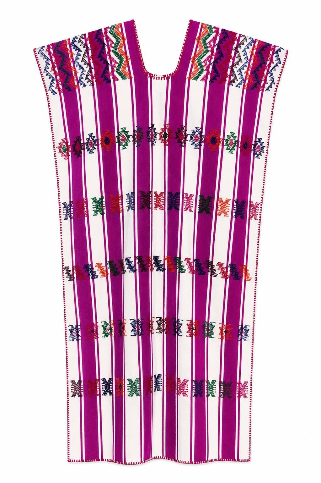 Vestido huipil largo magenta a rayas
